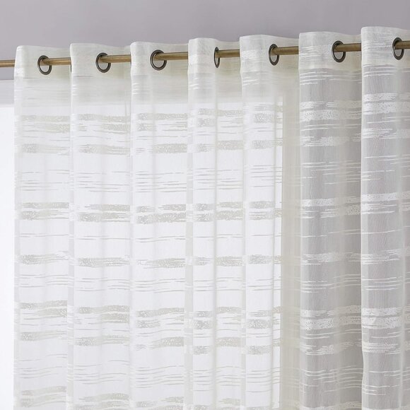 2 Broadway Striped Decorative Extra Wide Sheer Voile Light Filtering Curtain - Picture 2 of 3